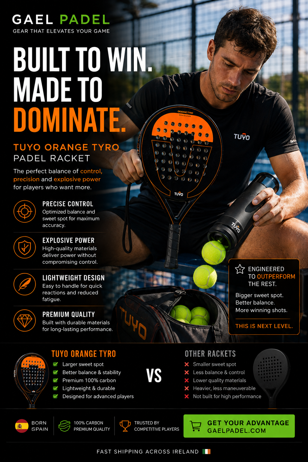 TUYO Orange Tyro Padel Racket | Power & Precision