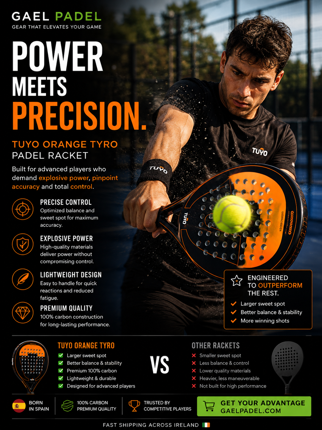 TUYO Orange Tyro Padel Racket | Power & Precision