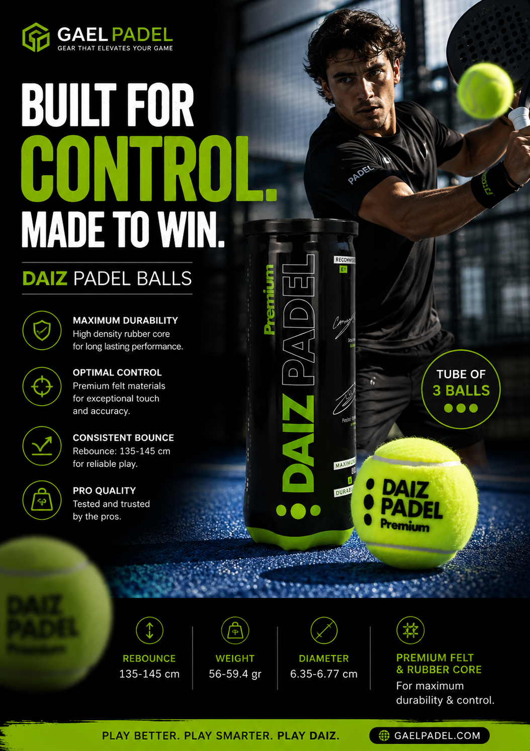 DAIZ Premium Padel Balls – Tube of 3