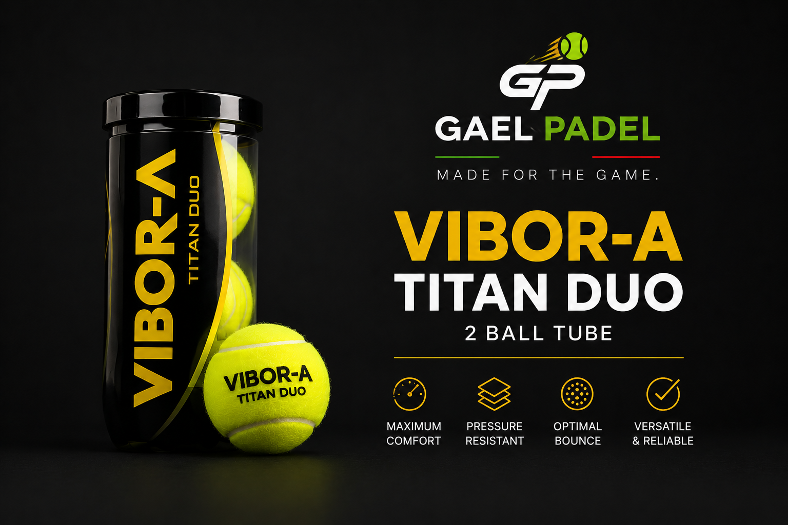 VIBOR-A Titan Duo Padel Balls – 2 Ball Tube