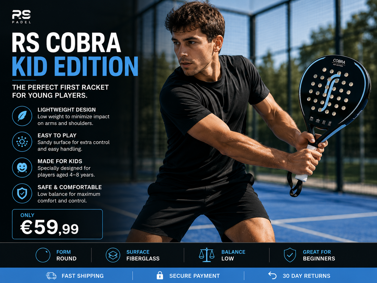 RS Cobra Kid Edition Padel Racket – Blue